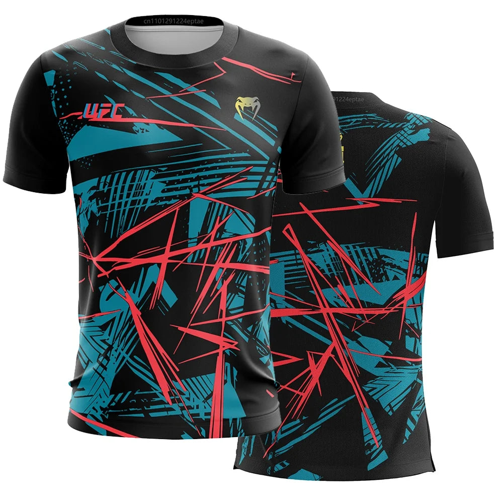 UFC Casual Streetwear Men T-Shirts 2025 New Fashion Line Striped Colorful 3D Print Short Sleeve Tops Male Sports MMA Fitness Tee