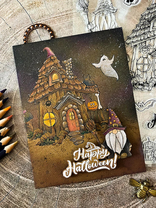 MangoCraft Halloween Gnome Cutting Dies Clear Stamp Castle DIY Scrapbooking Dies Stampset Paper Cards Album Stencil Decor