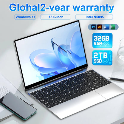 15.6" Portable Laptop Intel N5095 32GB Ram DDR4 2TB SSD Windows 11 Notebook Pc Gamer  Office Computer with Backlit Fingerprint