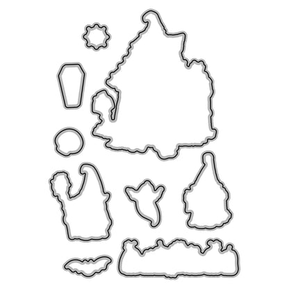 MangoCraft Halloween Gnome Cutting Dies Clear Stamp Castle DIY Scrapbooking Dies Stampset Paper Cards Album Stencil Decor