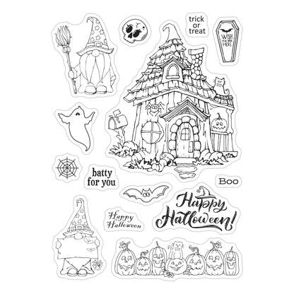 MangoCraft Halloween Gnome Cutting Dies Clear Stamp Castle DIY Scrapbooking Dies Stampset Paper Cards Album Stencil Decor
