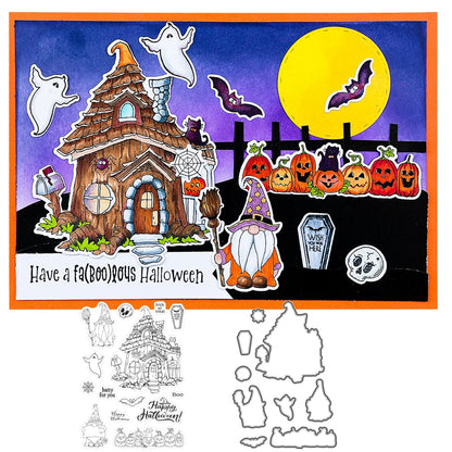 MangoCraft Halloween Gnome Cutting Dies Clear Stamp Castle DIY Scrapbooking Dies Stampset Paper Cards Album Stencil Decor