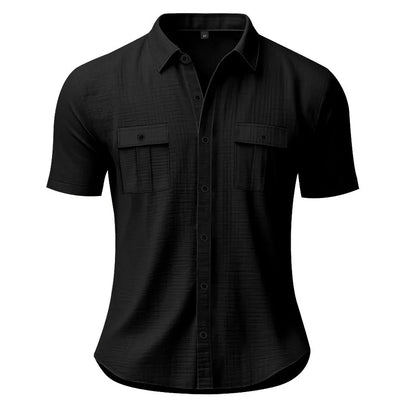 Men's Cotton Linen Short-Sleeved Shirt Summer Solid Color Stand-Up Collar Casual Beach Style plus Size S-5XL