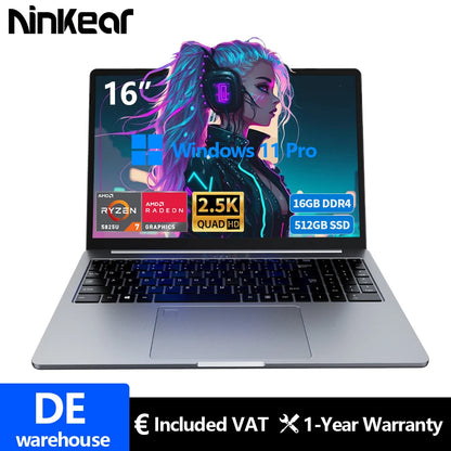 Ninkear A15 Pro Laptop 16" IPS 2.5K FHD AMD Ryzen5 5500U Notebook 16G DDR4 3200Mhz+512GB 54Wh Battery Windows11 PRO Computer