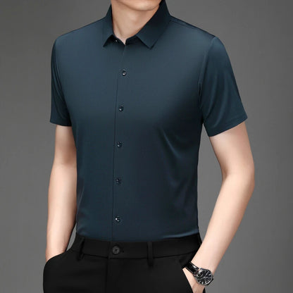 Men's Ultra Stretch Short Sleeve Shirt Business Casual  Breathable Stretchable Abrasion-Resistant Solid Color Short Sleeve Shirt