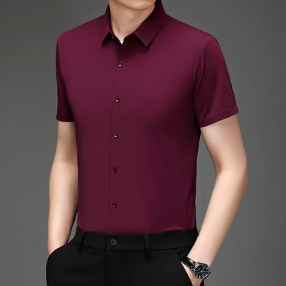 Men's Ultra Stretch Short Sleeve Shirt Business Casual  Breathable Stretchable Abrasion-Resistant Solid Color Short Sleeve Shirt
