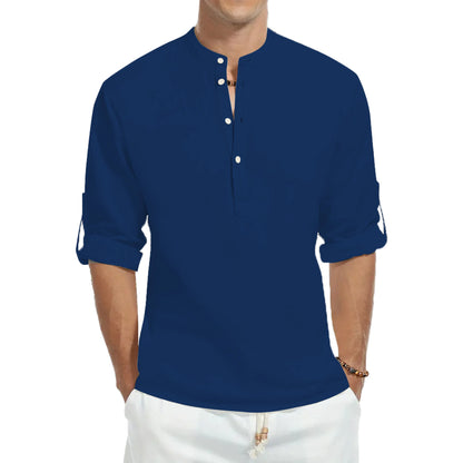 Lezser ingek, bő pamut férfi ingek, divatos állógalléros, egyszínű, hosszú ujjú pólók, csinos, karcsúsított felsők