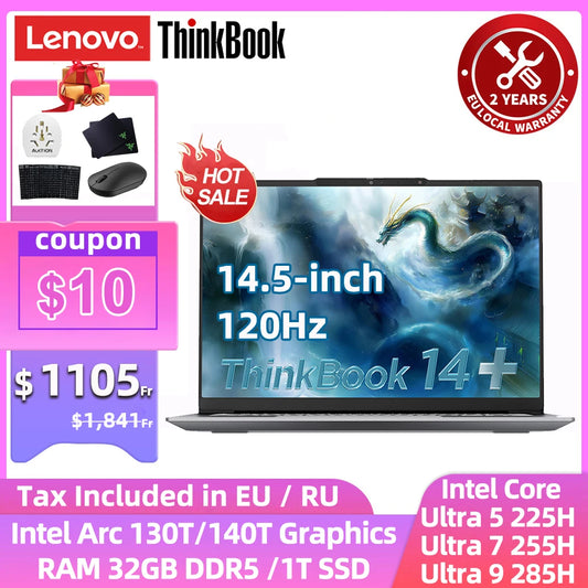 Lenovo ThinkBook 14+ Laptop Ultra 5 225H/Ultra 7 255/Ultra 9 285H/Intel Arc 130T/140T 32GB DDR5 1T SSD 14.5 inches 120Hz Screen