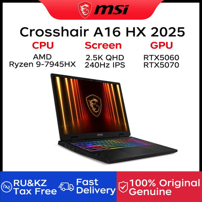 2025 MSI Crosshair A16 HX Gamer Laptop 16 hüvelykes QHD 2.5K 240Hz IPS képernyő Netbook AMD Ryzen R9-7945HX 32GB 2TB RTX5060 Notebook