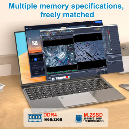 15.6 " Core i7 Laptop Intel 32GB RAM 2048GB SSD ROM 5000mAh Windows 11 Pro 1920x1080 FHD Portable Office Entertainment Laptop