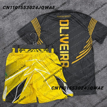 Charles Oliveira UFC Yellow Edition Boxing Fighting Tee Shorts Men Lélegző Mez Birkózó Futó Izzadságelnyelő Szett