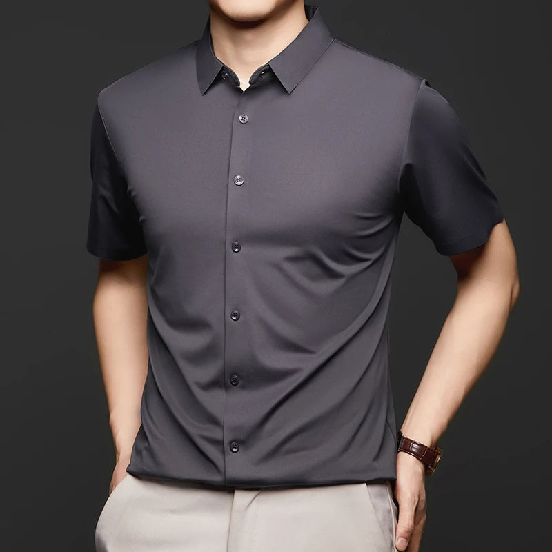 Men's Ultra Stretch Short Sleeve Shirt Business Casual  Breathable Stretchable Abrasion-Resistant Solid Color Short Sleeve Shirt