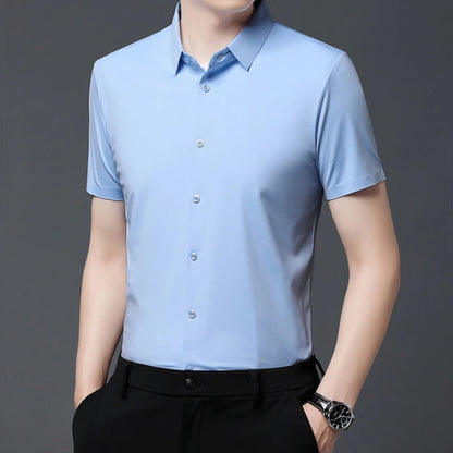 Men's Ultra Stretch Short Sleeve Shirt Business Casual  Breathable Stretchable Abrasion-Resistant Solid Color Short Sleeve Shirt