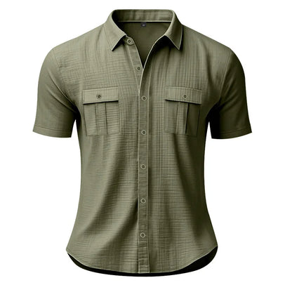 Men's Cotton Linen Short-Sleeved Shirt Summer Solid Color Stand-Up Collar Casual Beach Style plus Size S-5XL