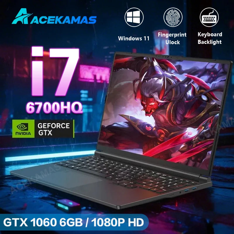 16" Gaming Laptop intel Core i7-6700HQ GTX 1060 Windows 11 Pro Notebook PC Gamer 16GB DDR4 1TB SSD IPS 1920*1200 Laptop Computer