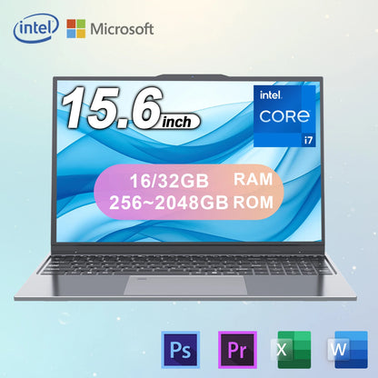 15.6 " Core i7 Laptop Intel 32GB RAM 2048GB SSD ROM 5000mAh Windows 11 Pro 1920x1080 FHD Portable Office Entertainment Laptop