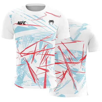 UFC Casual Streetwear Men T-Shirts 2025 New Fashion Line Striped Colorful 3D Print Short Sleeve Tops Male Sports MMA Fitness Tee